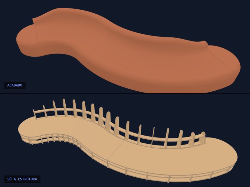 Sofá orgânico em S em 3D, com a estrutura de MDF